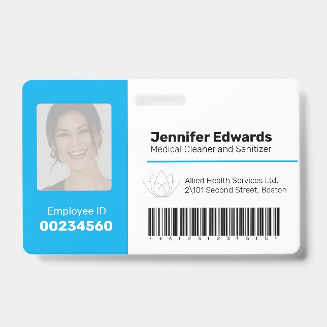 Employee identification ID barcode photo blue Badge (Front)