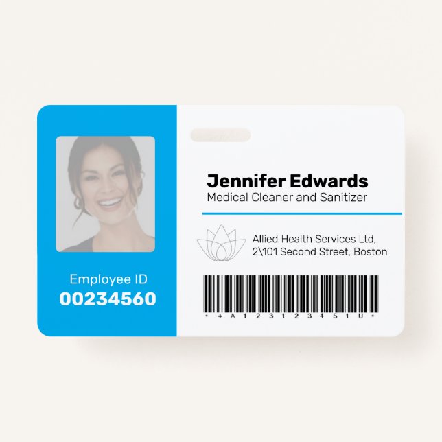Employee identification ID barcode photo blue Badge (Front)