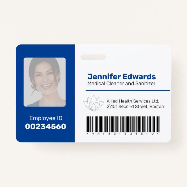 Employee identification ID barcode photo dark blue Badge (Front)