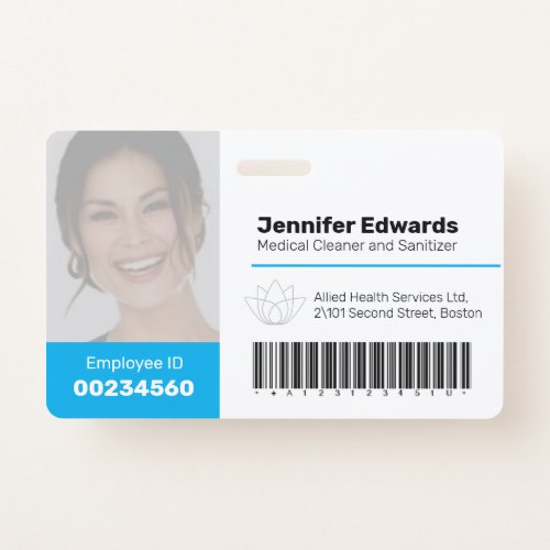 Employee large photo ID and barcode blue Badge