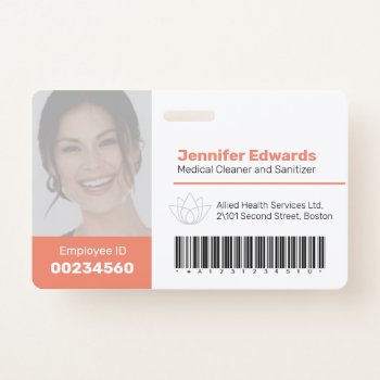 Employee Large Photo Id And Barcode Orange Badge by Mylittleeden at Zazzle