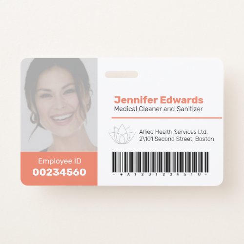 Employee large photo ID and barcode orange Badge