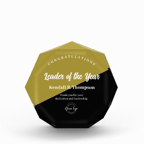Employee Leader of the year Custom logo Gold Black Acrylic Award