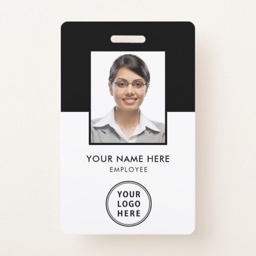 Employee Logo Bar Code Black Photo ID Badge | Zazzle