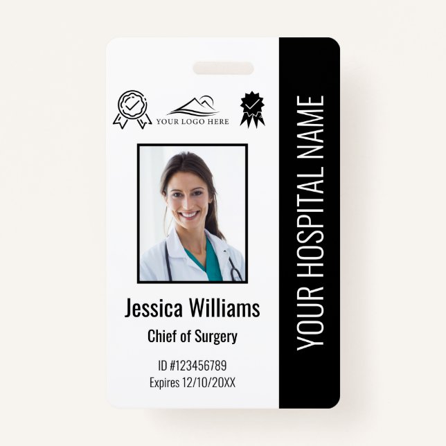 Employee Logo Bar Code Black Photo ID Badge (Front)