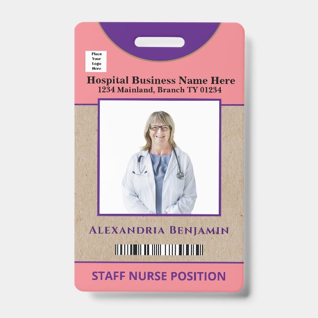 Employee Logo Bar Code Logo Photo Name ID Card Badge (Front)