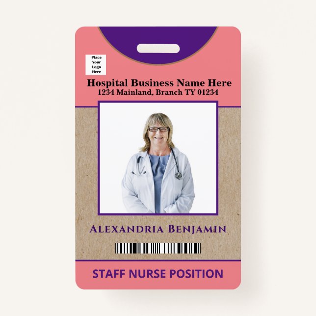 Employee Logo Bar Code Logo Photo Name ID Card Badge (Front)