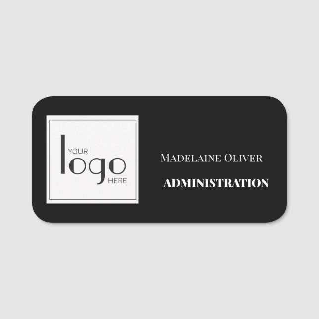  Employee Logo Black White Simple Name Tag (Front)