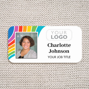Employee Logo Photo ID Rainbow Colors Custom Name Tag