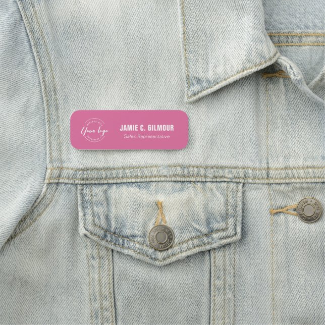 Employee Magnetic Custom Business logo pink Name Tag (In Situ)