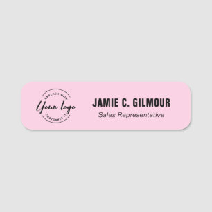 Employee Magnetic Custom Business logo pink Name Tag