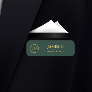 Employee Magnetic Safety Pin Green Gold Logo Name Name Tag