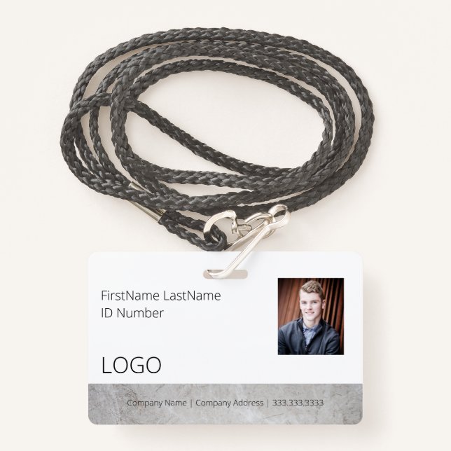 Employee Marble Look ID Badge with Barcode (Front with Lanyard)