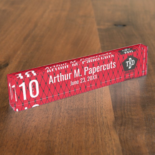 Employee milestone anniversary 10 years gift desk name plate (Side)