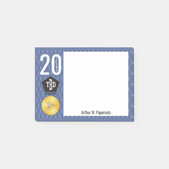 Employee milestone anniversary 20 year notepad (Front)