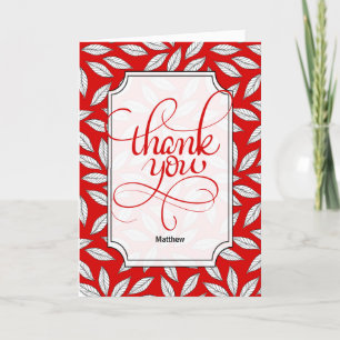 Employee Modern Red and White Leafy Botanical Letterpress Thank You Card