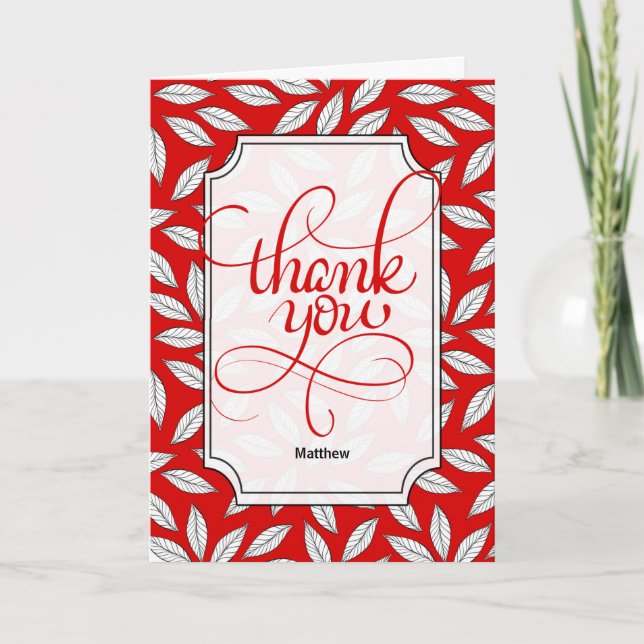Employee Modern Red and White Leafy Botanical Thank You Card (Front)