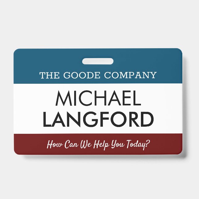 Employee Name Badge | Custom Text and Color Basic (Front)