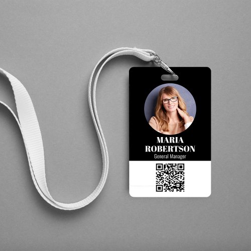 Employee Name Badge Minimalist Photo QR Code