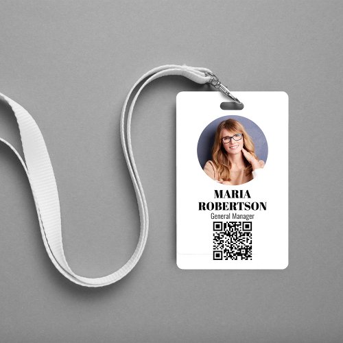 Employee Name Badge Minimalist Photo QR Code
