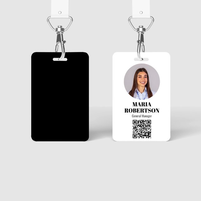 Employee Name Badge Minimalist Photo QR Code (Simple photo and name employee badge with a scannable QR Code.)