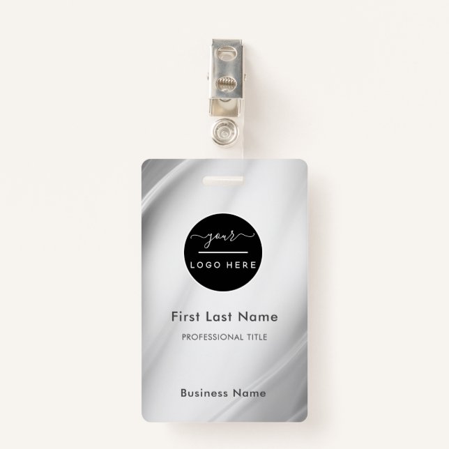 Employee Name Badge Silver/Business Logo Staff Tag (Front with Clip)