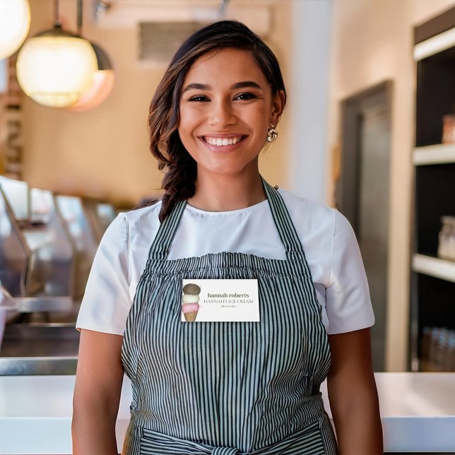 Employee Name Ice Cream Custom Tag (Ice cream cone business name tag. )