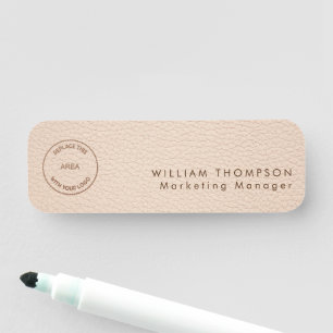 Employee Name Logo Cream Faux Leather Name Tag