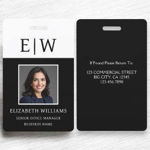Employee Name Monogram Photo Corporate Work Badge