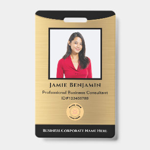Employee Name Photo Bar Code Logo Gold Black Badge