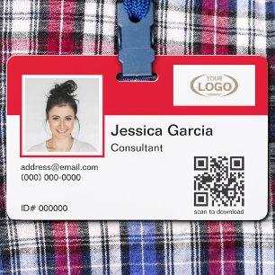 Employee Name Photo Company Logo QR Code Red Badge