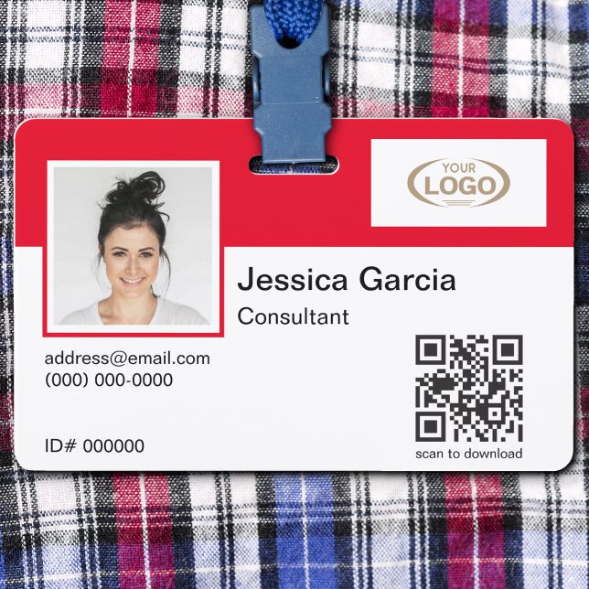 Employee Name Photo Company Logo QR Code Red Badge (Creator Uploaded)