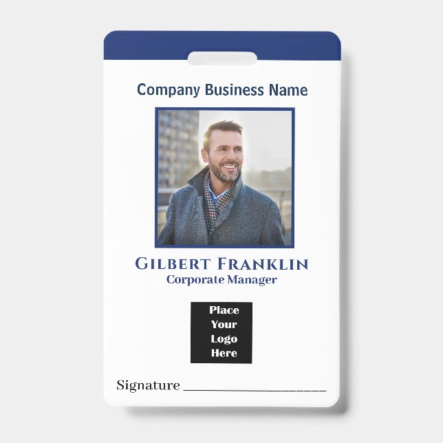 Employee Name Photo Logo Bar Code Custom Badge (Front)