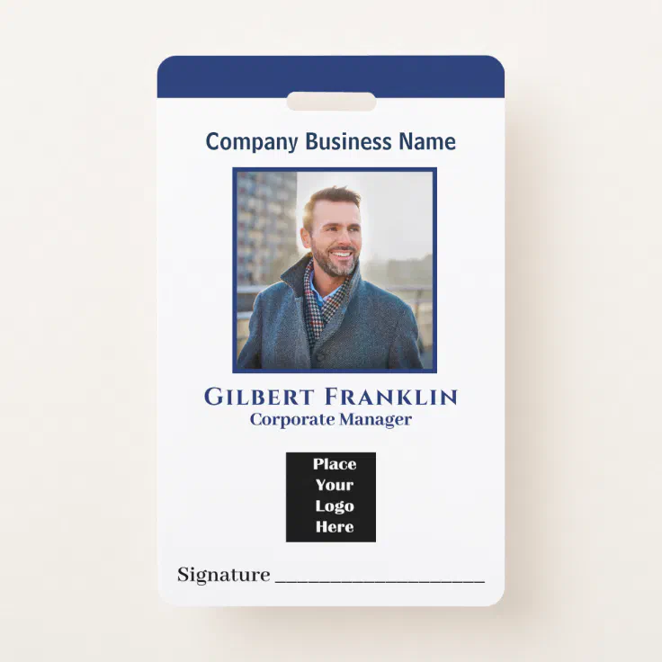 Employee Name Photo Logo Bar Code Custom Badge | Zazzle