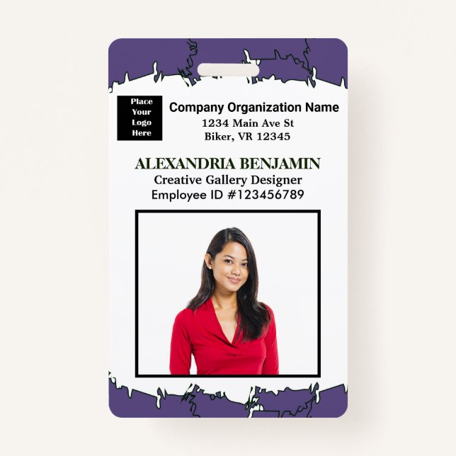 Employee Name Photo Logo Bar Code Logo ID Card Badge (Front)