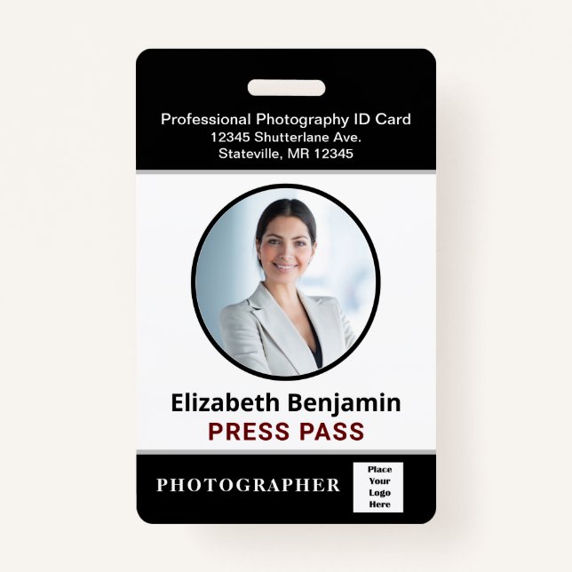 Employee Name Photo Logo Press Pass Custom ID Badge (Front)