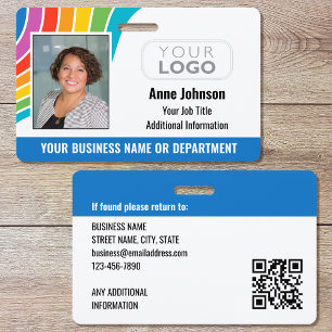 Employee Name Photo Logo QR Code ID Rainbow Colors Badge