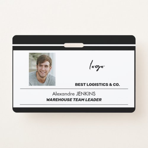 Employee name photo logo text bare code template badge