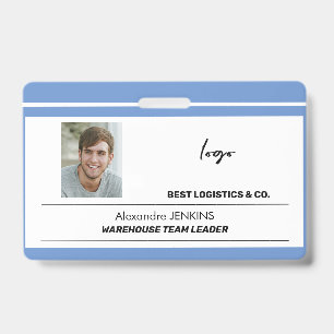 Employee name photo logo text bare code template badge