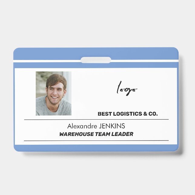 Employee name photo logo text bare code template badge (Front)