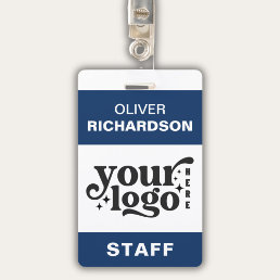 Employee Name Tag Custom Business Logo Staff Blue  Badge