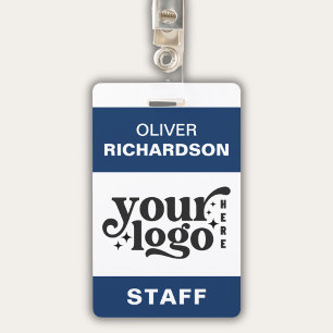 Employee Name Tag Custom Business Logo Staff Blue  Badge