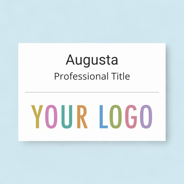 Employee Name Tag Magnetic Custom Business Logo (MISOOK Large White Name Tag with Logo on Bottom)