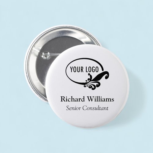 Employee Name Tag Pin Button with Business Logo