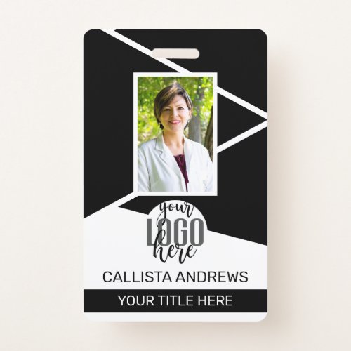 Employee Name Title Barcode Logo Black Geo ID Badge