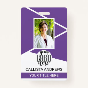 Employee Name Title Barcode Logo Purple Geo ID Badge