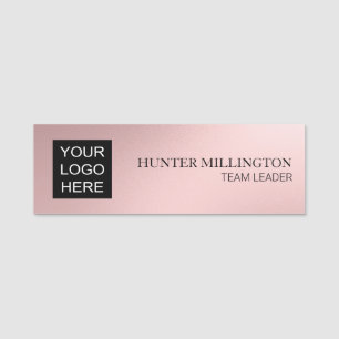 Employee Name Title Logo Metallic Blush Pink Name Tag