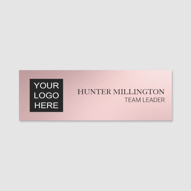 Employee Name Title Logo Metallic Blush Pink  Tag (Front)