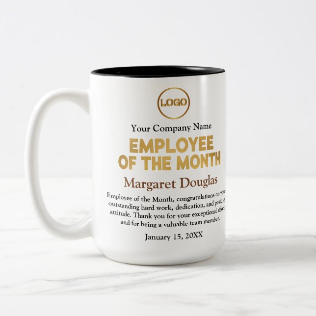Employee of the Month Appreciation | Gold & Black Two-Tone Coffee Mug (Left)