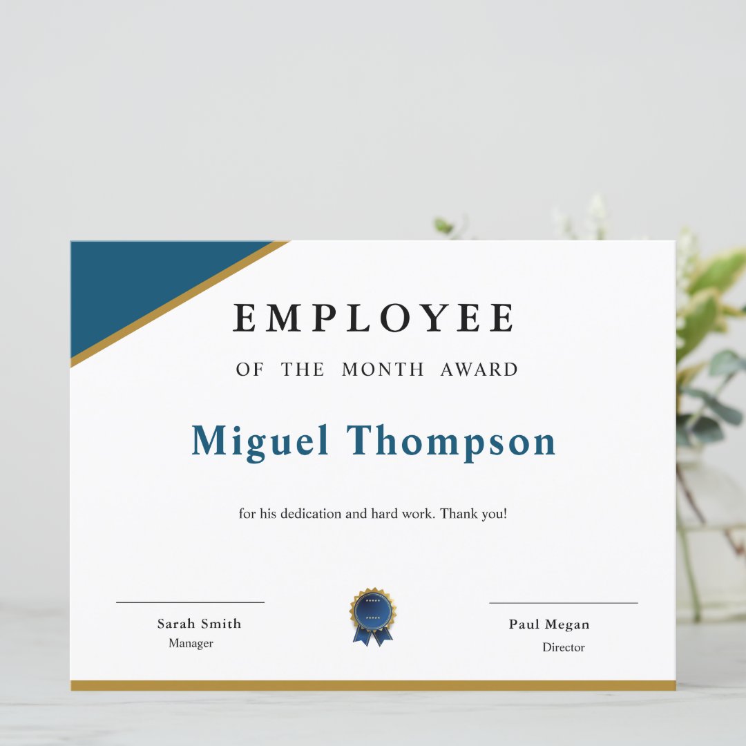 Employee of the month award certificate card | Zazzle